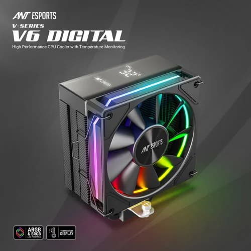 Ant Esports V6 Digital ARGB 120mm CPU Air Cooler with Temperature Display