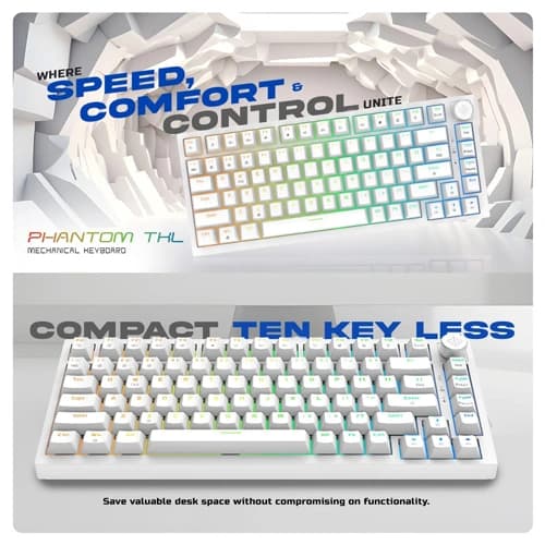 Cosmic Byte CB-GK-42 Phantom TKL Gasket White Mechanical RGB Keyboard with Red Switches
