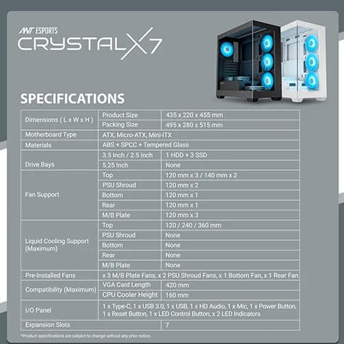 ANT Esports Crystal X7 ARGB ATX Mid Tower Case