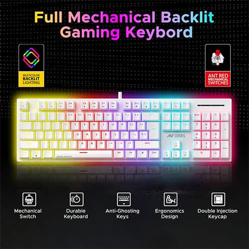 Ant Esports MK3400 Pro V3 White Mechanical Gaming Keyboard with Red Switches